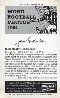 1964 Mobil Football Photos VFL #1 Jack Clarke Back